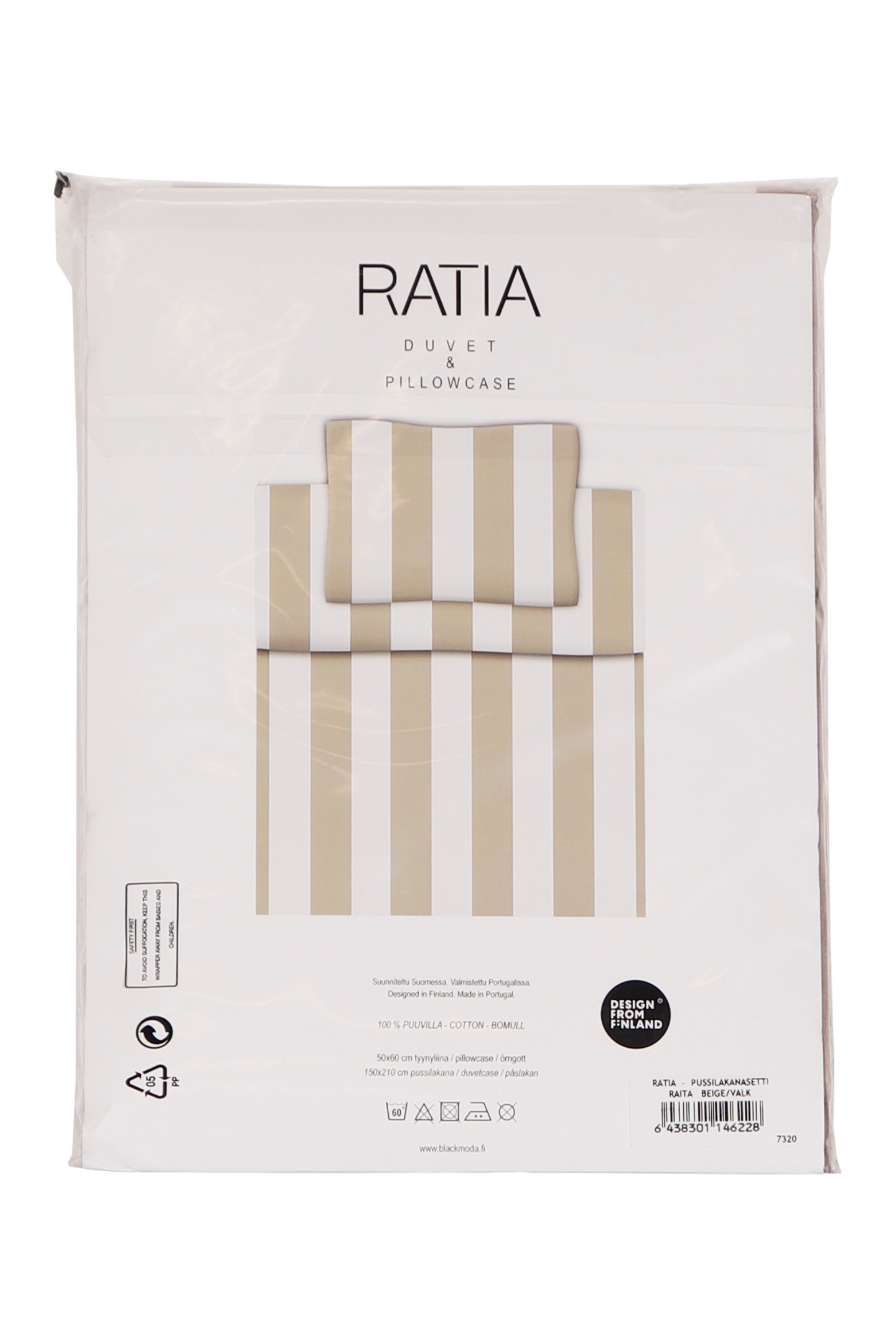 Ratia Raita pussilakanasetti beige-valkoinen