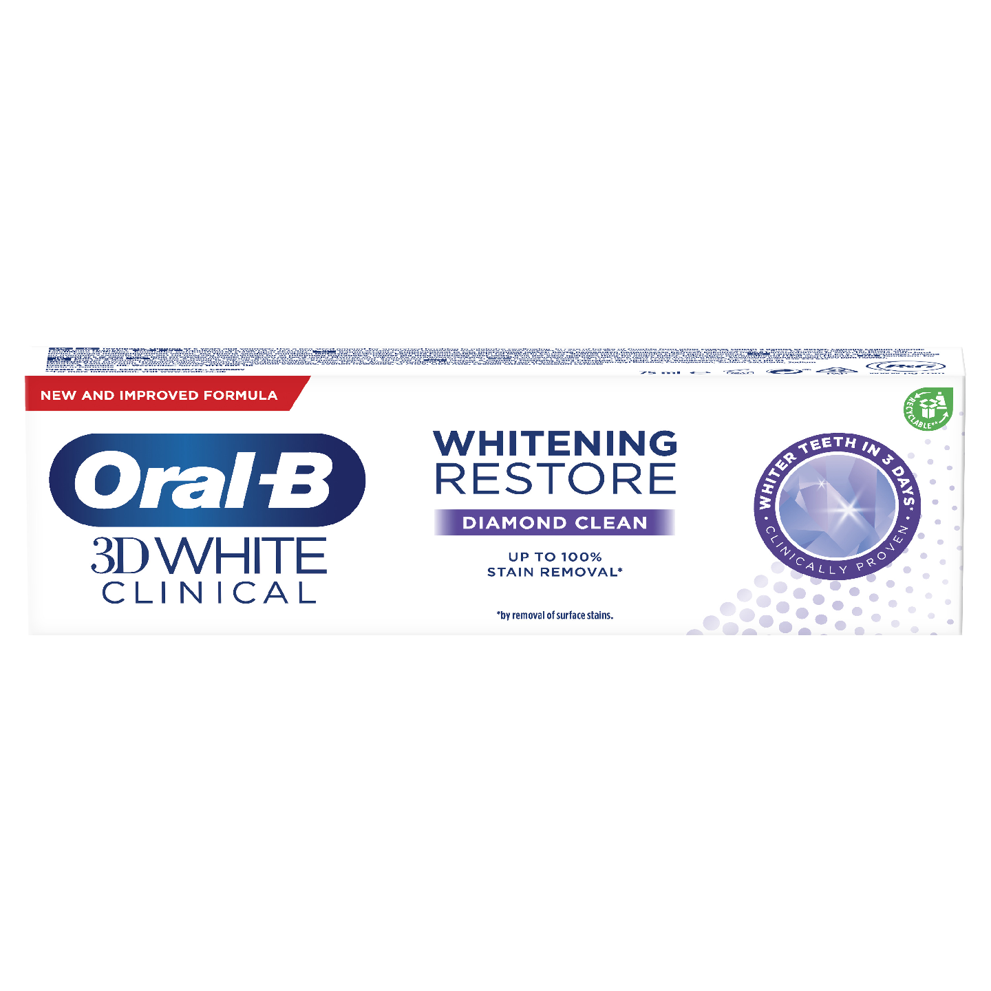 Oral b hammastahna 75ml 3d white clinical whitening restore diamond