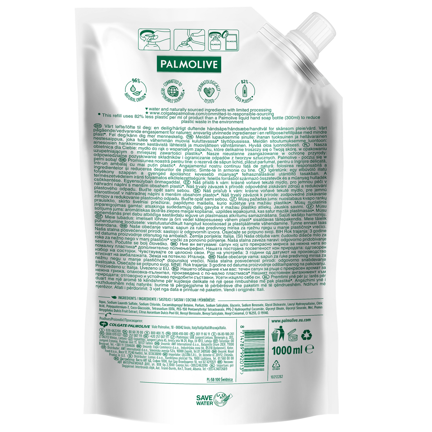 Palmolive Naturals Milk & Honey nestesaippua täyttöpussi 1000ml