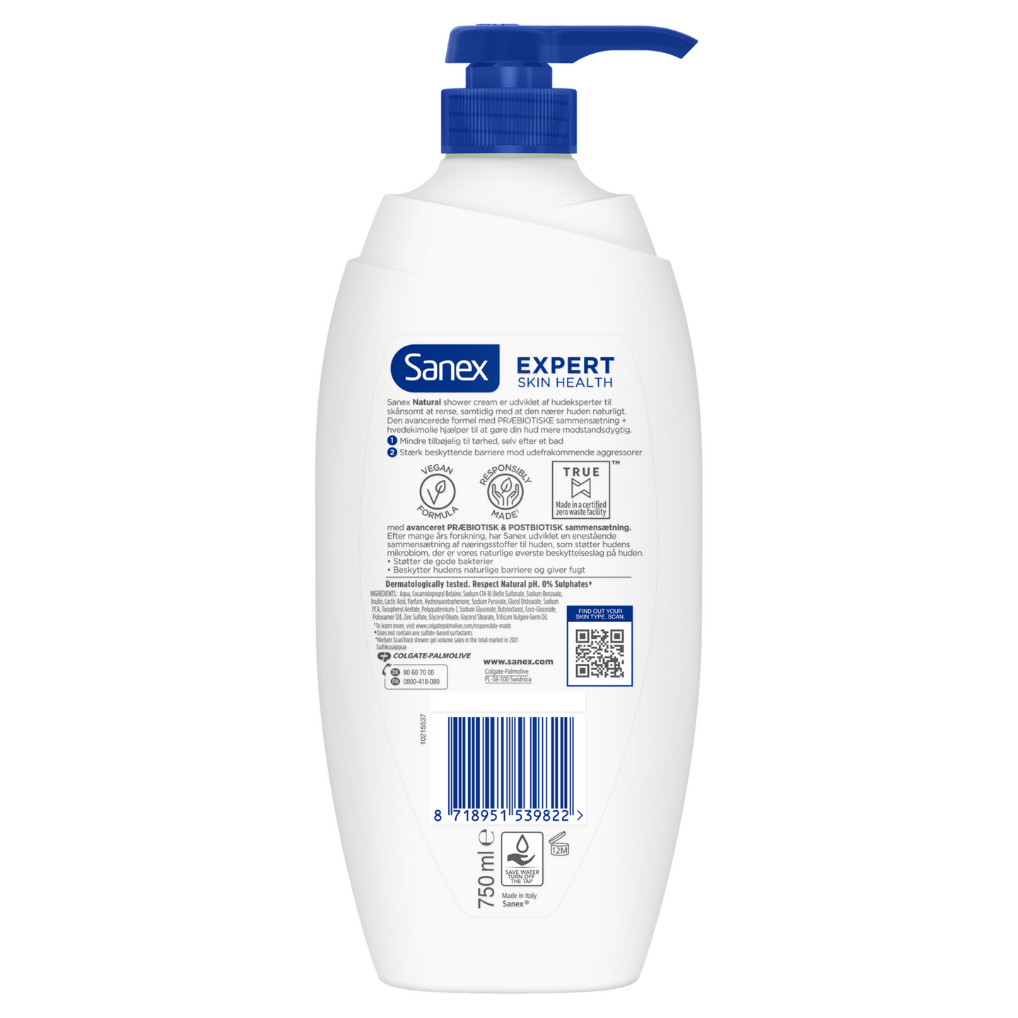 Sanex suihkusaippua 750ml Natural kuivalle iholle