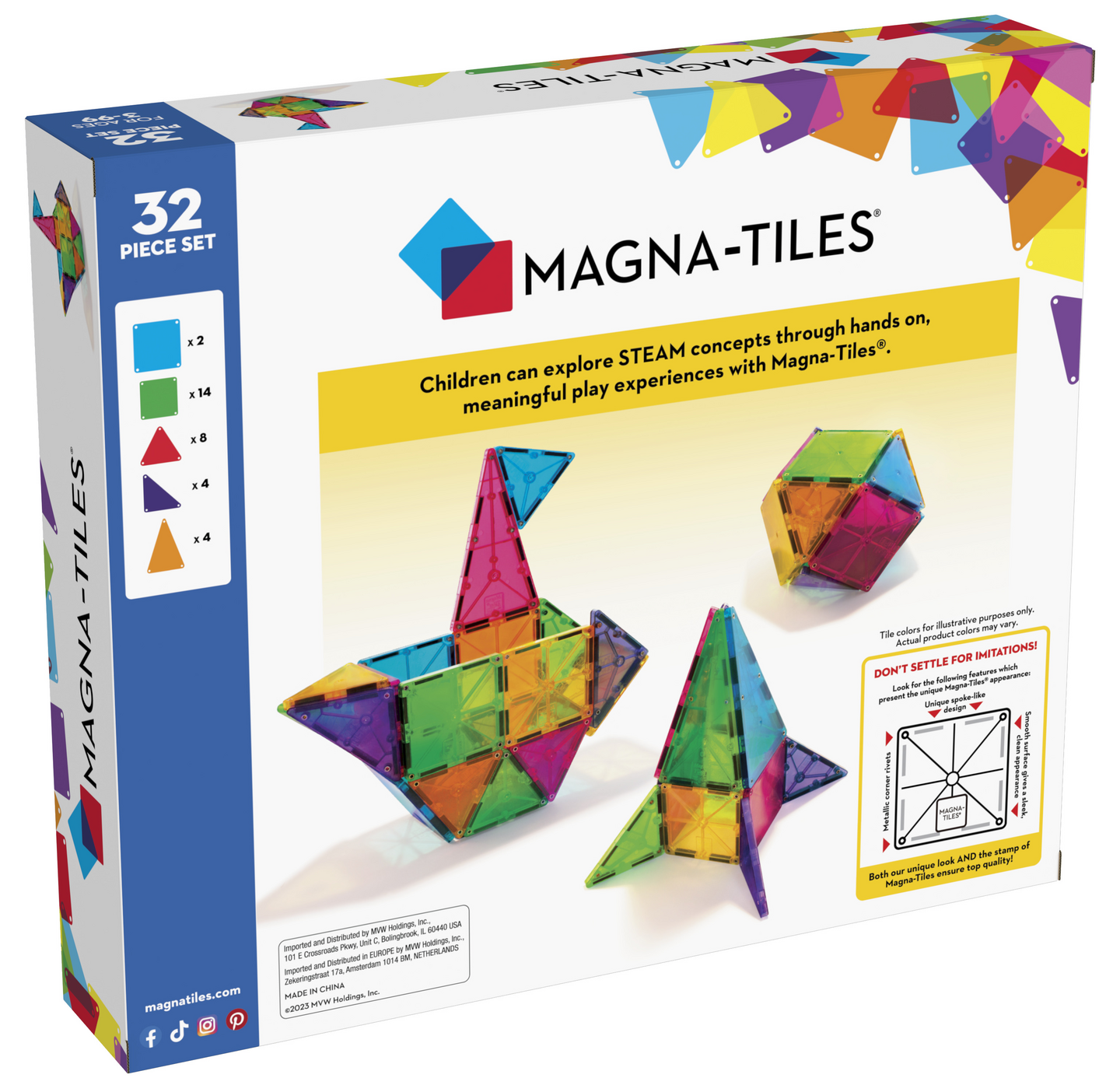 MAGNA-TILES® Clear Colours -magneettirak.sarja, 32 osaa