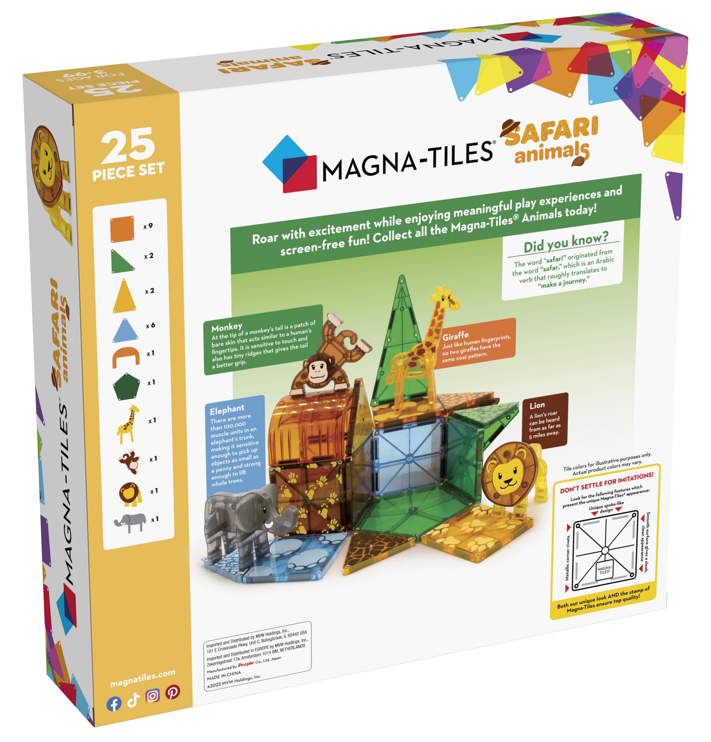 MAGNA-TILES® Safari Animals -magneettirak.sarja, 25 osaa