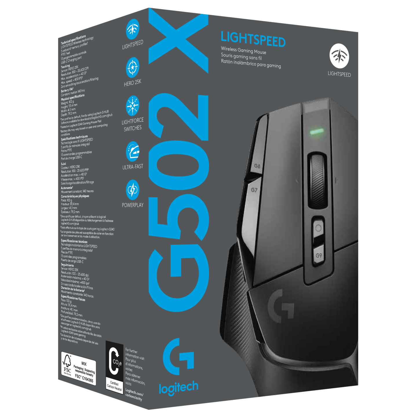 Logitech G502 X Lightspeed -langaton pelihiiri, musta