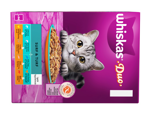 Whiskas 1+ Duo Surf and Turf hyytelössä 24x85g