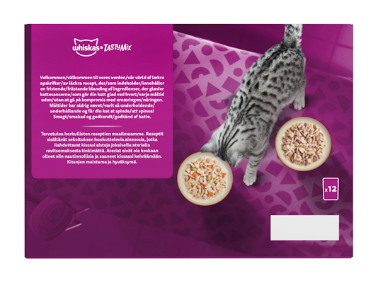 Whiskas 1+ Tasty Mix Täyteläiset herkut kastikkeessa 12x85g