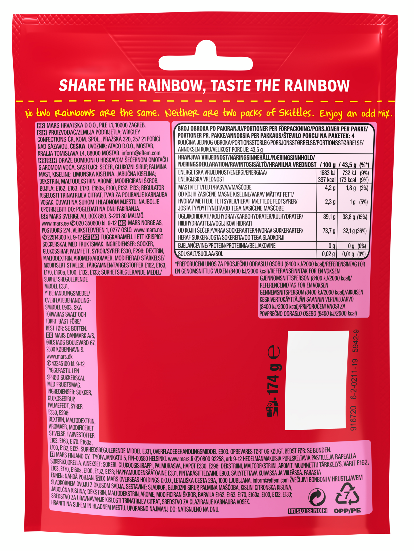 Skittles makeinen 174g fruits