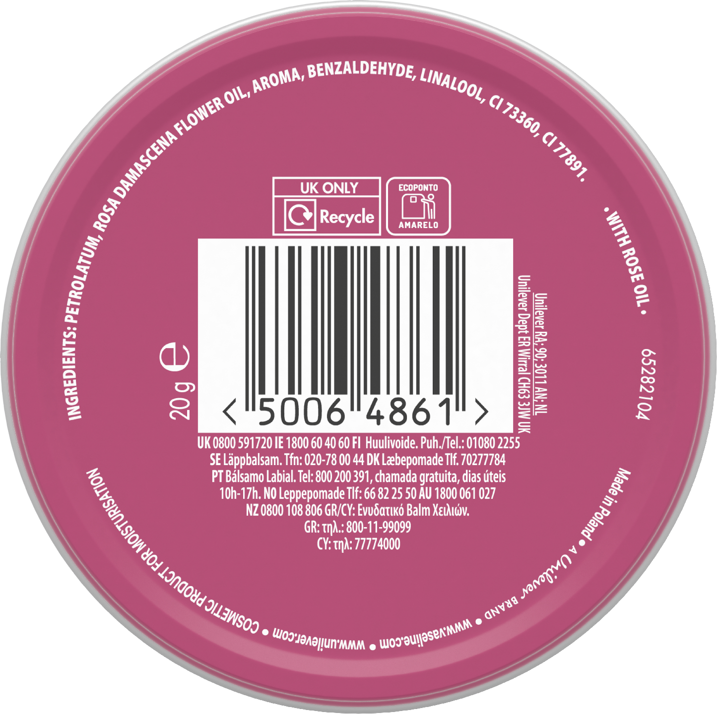 Vaseline Lip Therapy Petroleum Jelly Tin Rosy Huulivoide 20 G