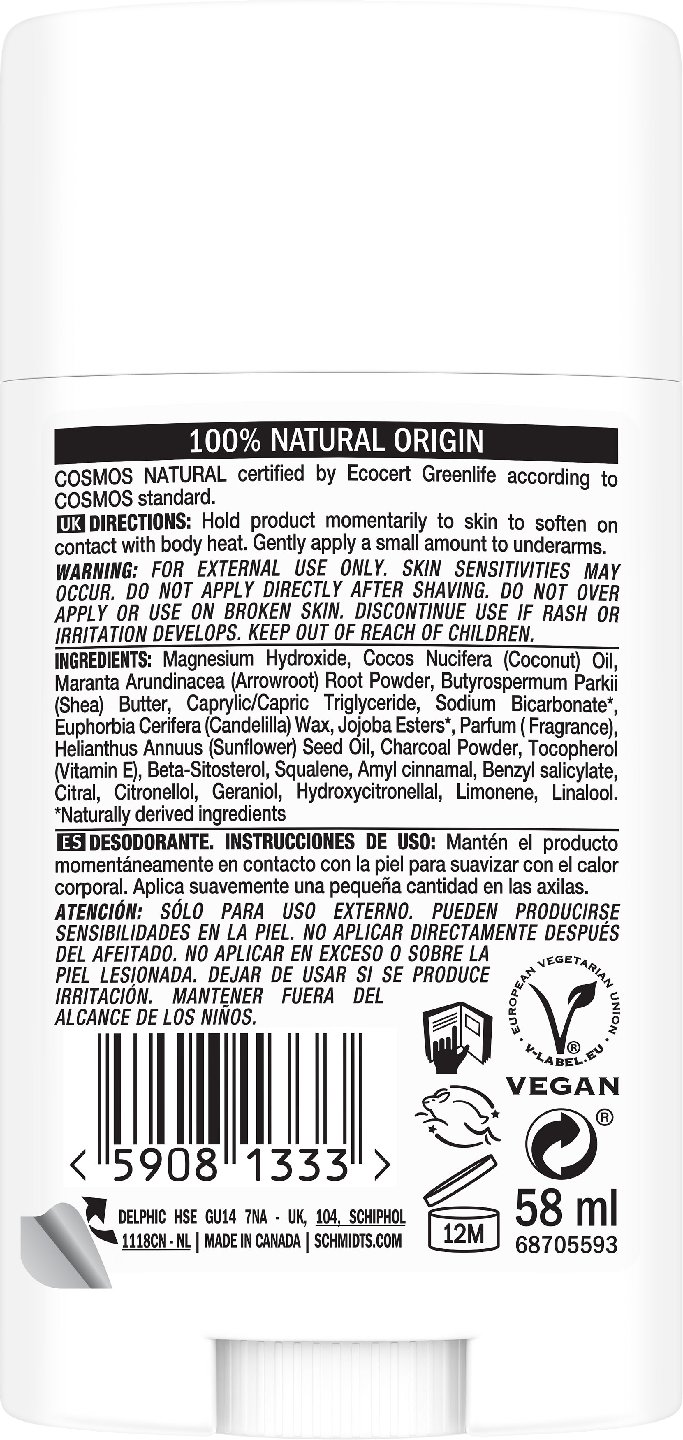 Schmidt's Charcoal & Magnesium stick deodorantti 75g