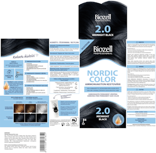 Biozell Professional Nordic Color kestoväri 2.0 2x60ml Midnight Black ammoniakiton