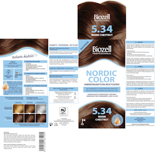 Biozell Professional Nordic Color kestoväri 5.34 2x60ml Warm Chestnut ammoniakiton