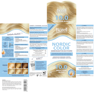 Biozell Professional Nordic Color kestoväri 10.0 2x60ml Bright Pearl Blonde ammoniakiton