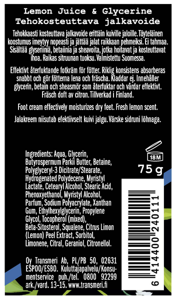 Lemon Juice & Glycerine jalkavoide 75g tehokosteuttava