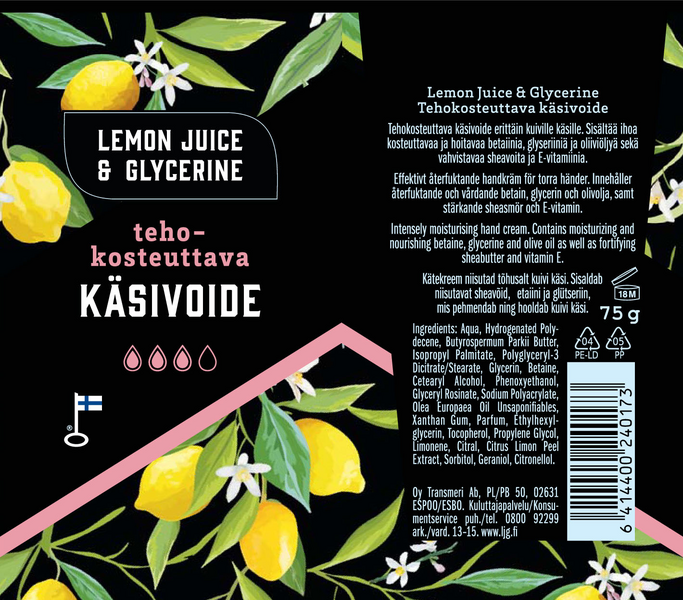 Lemon Juice & Glycerine Tehokosteuttava käsivoide 75g