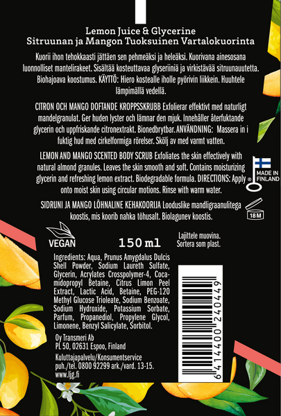 Lemon Juice & Glycerine Vartalokuorinta 150ml Sitruuna-Mango
