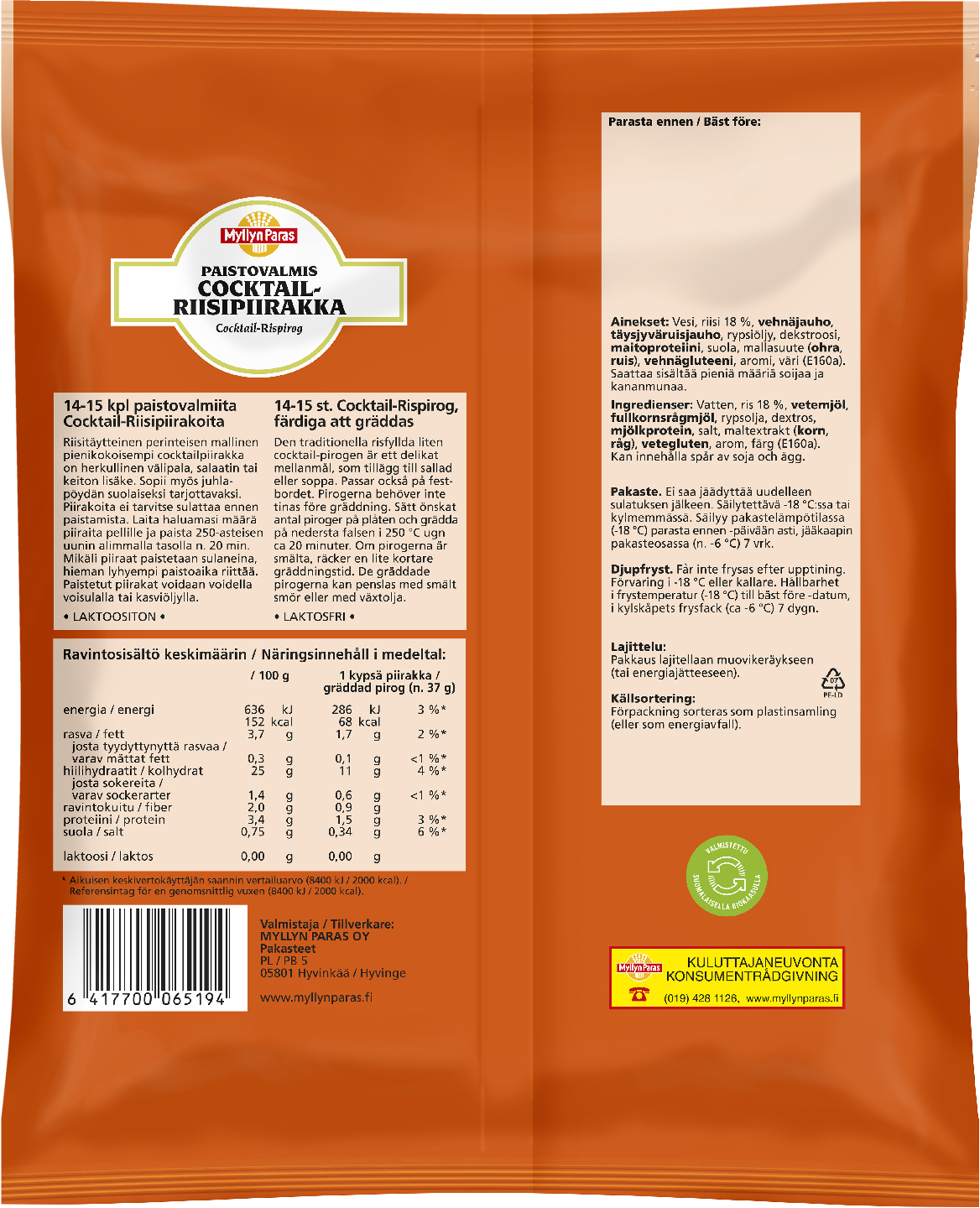 Myllyn Paras cocktail-riisipiirakka 675g