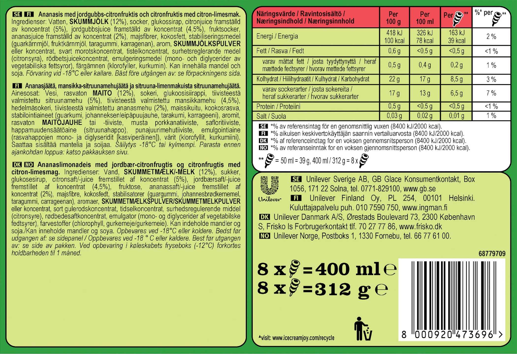 Twister 8x50ml Ananas-mansikka-lime