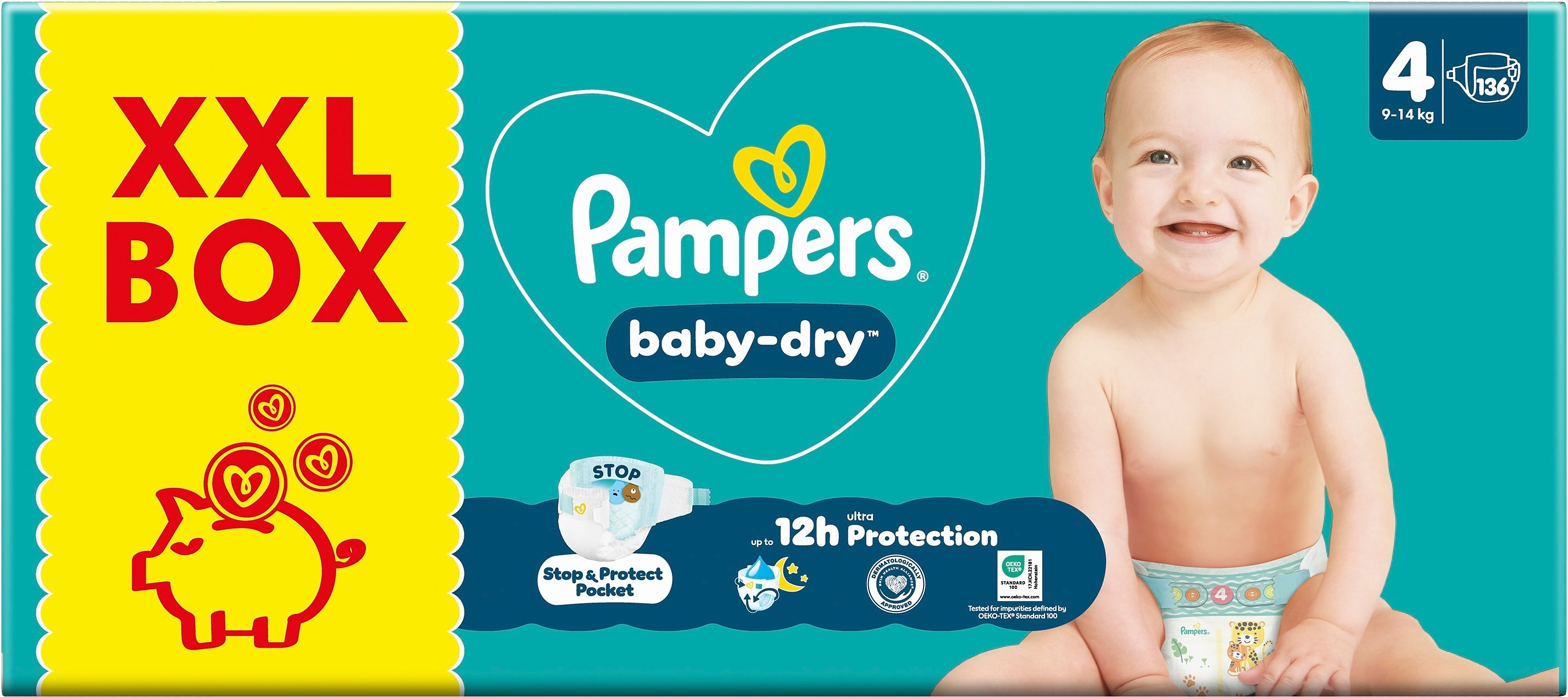 Pampers BabyDry S4 9-14kg 136kpl teippivaippa XXL-pakkaus