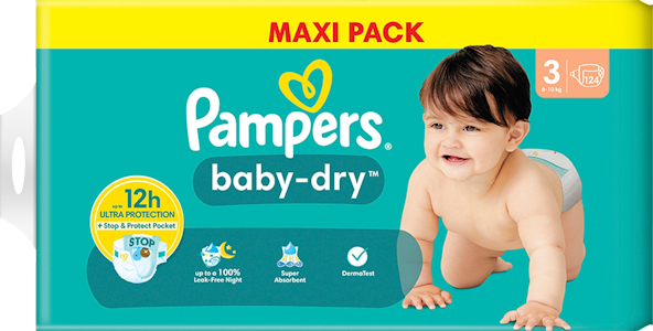 Pampers BabyDry S3 6-10kg 124kpl teippivaippa Maxi-pack