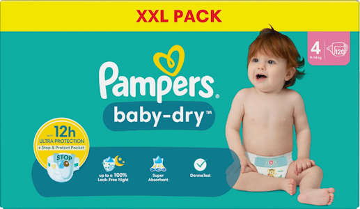 Pampers XXL BabyDry S4 9-14kg 120kpl teippivaippa