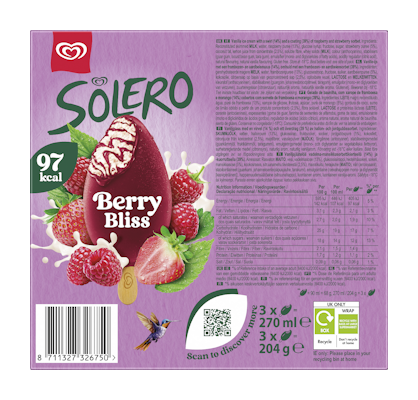 Solero  Berry Bliss Jäätelö Monipakkaus  270 ML 3kpl