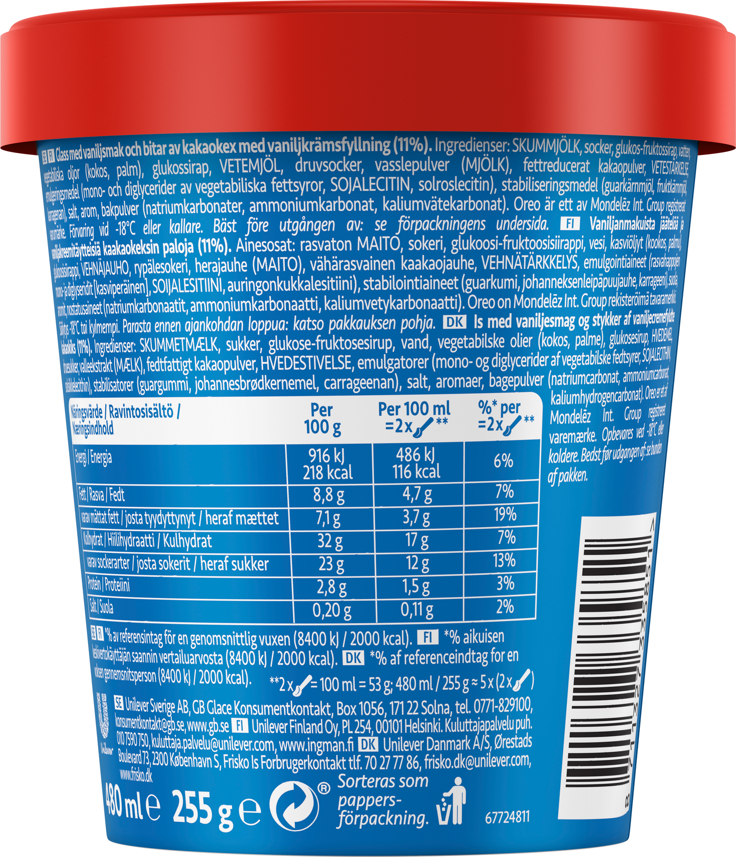 Oreo jäätelö 480ml pa