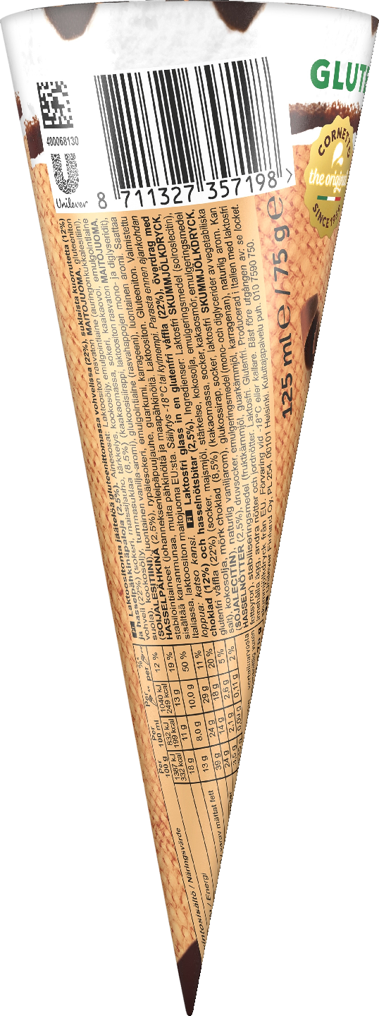 Cornetto Gluteeniton ja laktoositon Jäätelötuutti 125ml/75g