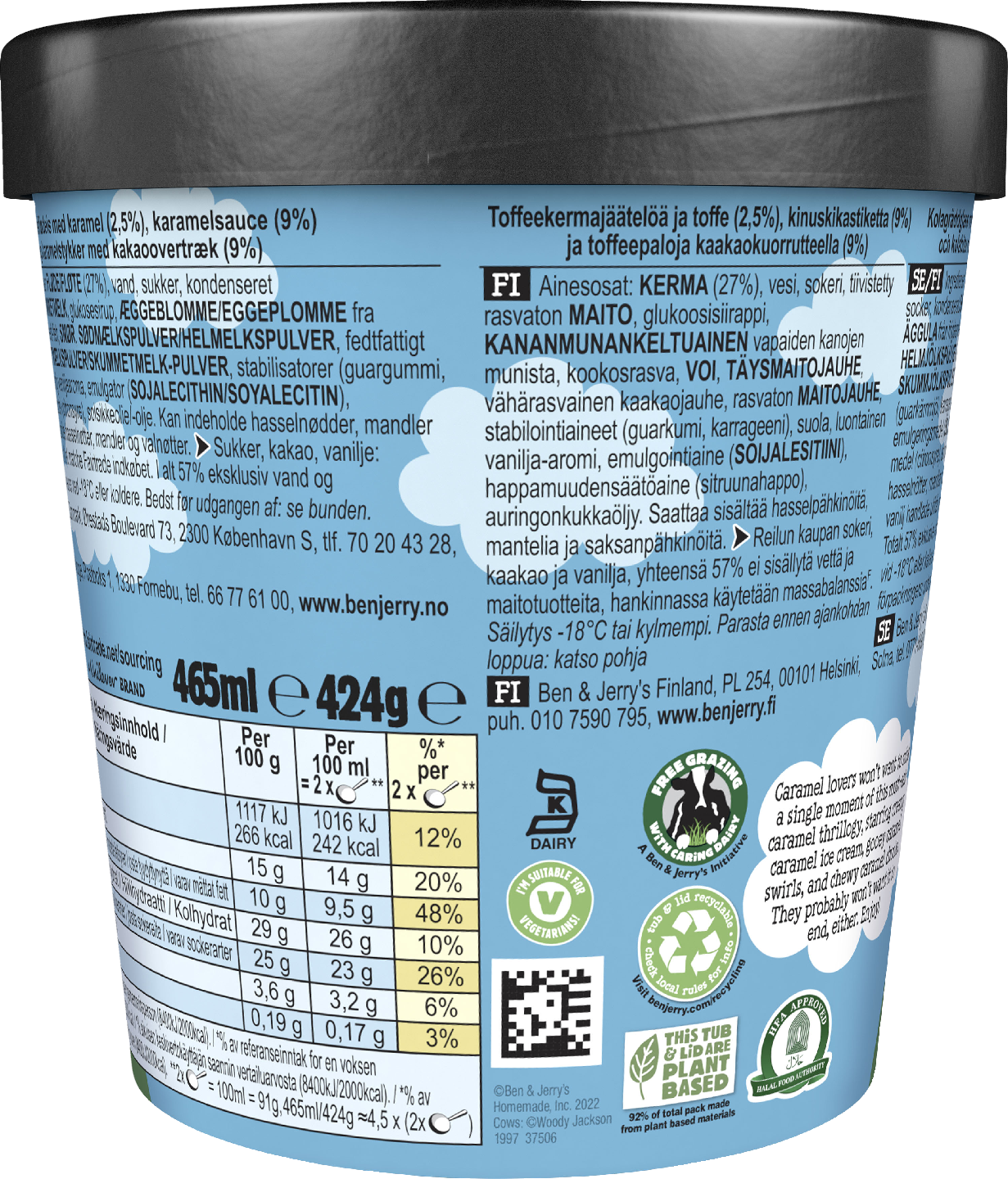 Ben & Jerry's jäätelöpakkaus Caramel Chew Chew 465ml/424g