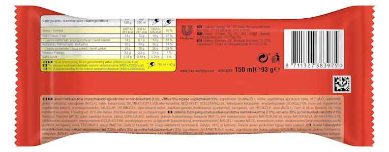 Heartbrand jäätelötuutti Daim 93g/150ml