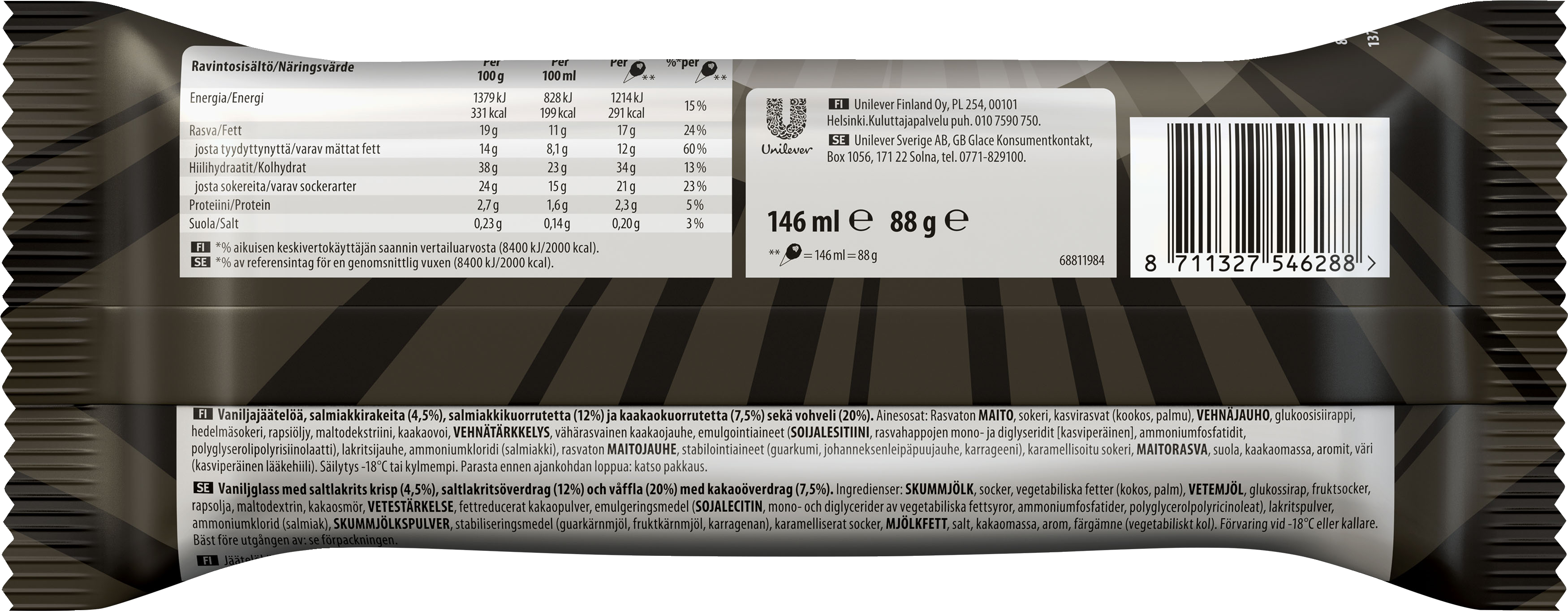 Jättis jäätelötuutti 88g Bestis salmiakki