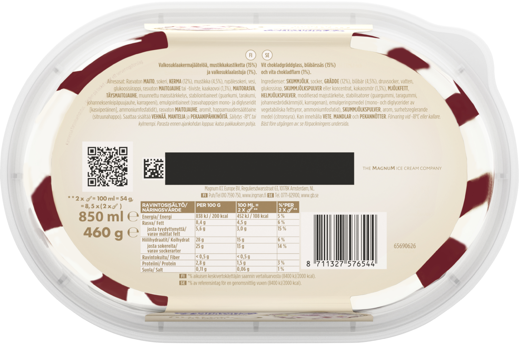 Ingman Creamy 850ml mustikka-valkosuklaa