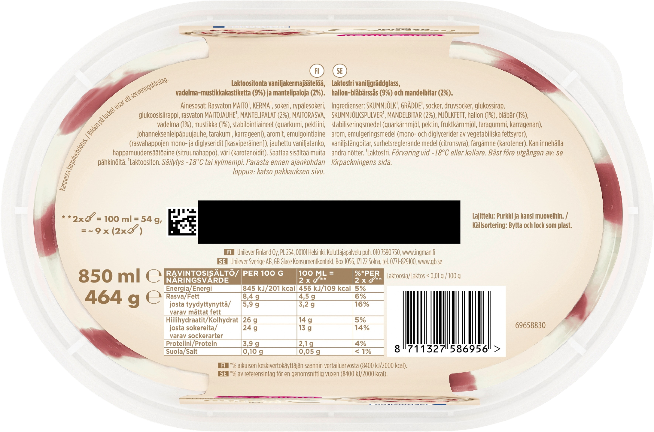 Ingman Creamy 850ml Kuningatar laktoositon