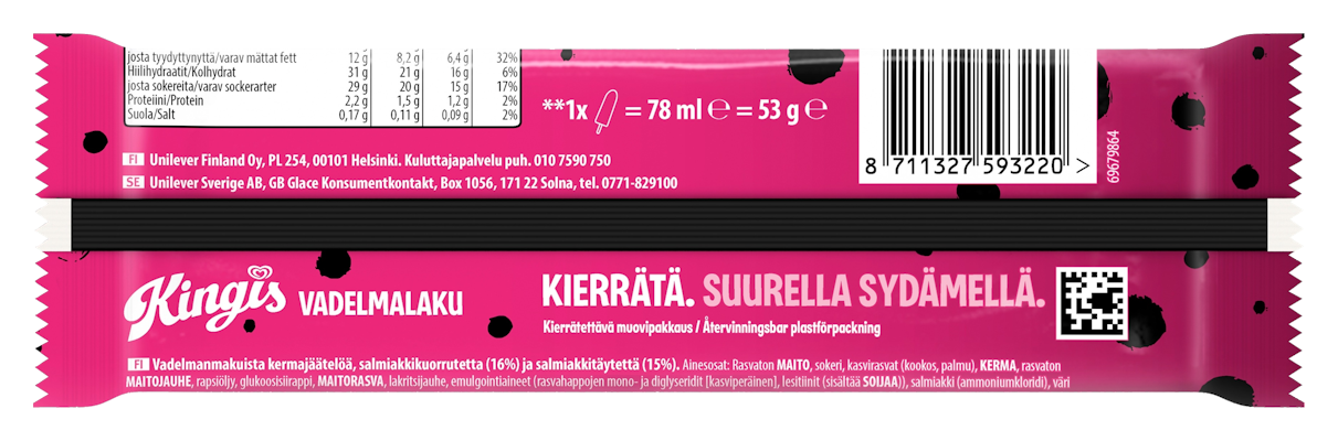 Kingis jäätelöpuikko 53g vadelmalaku