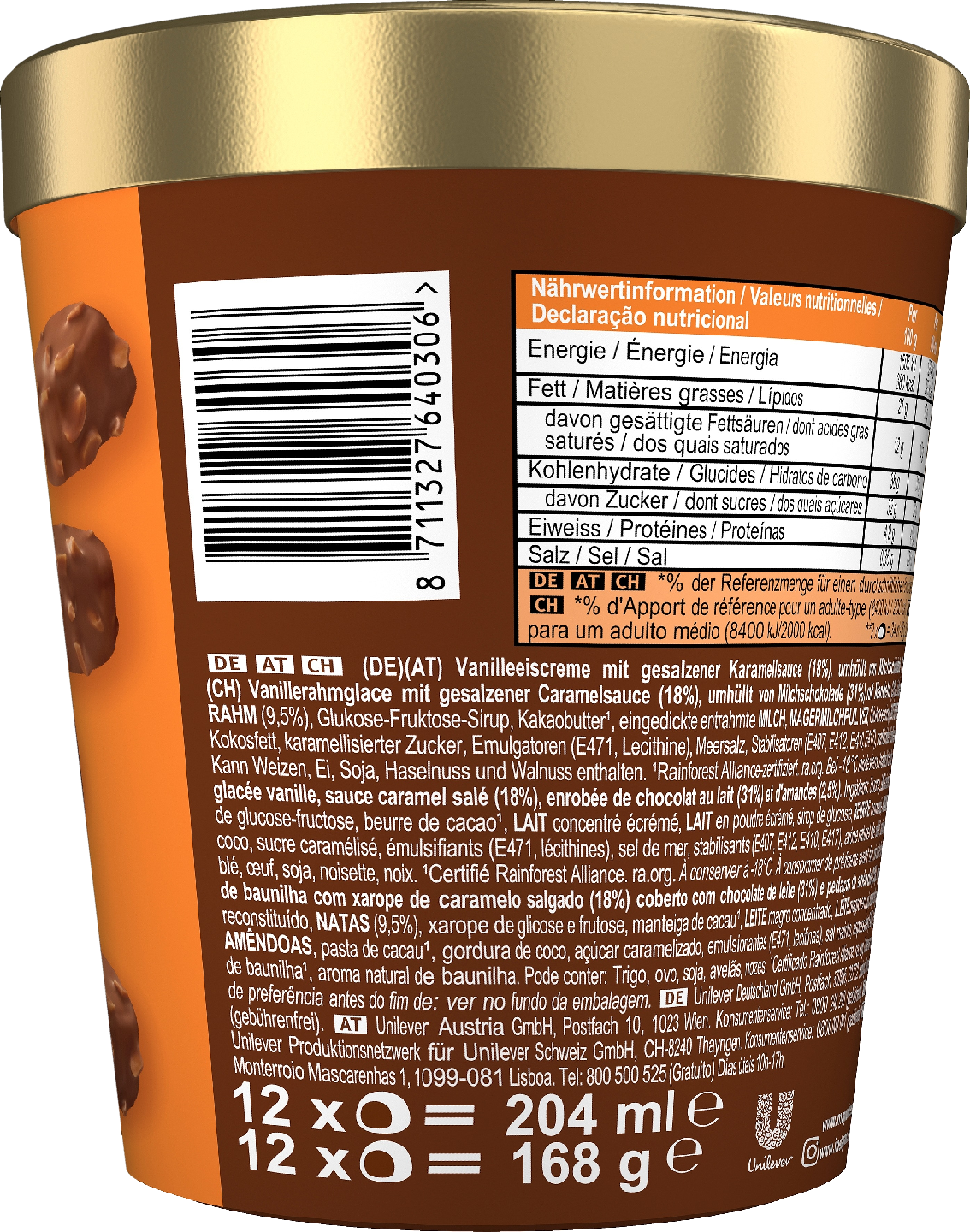 Magnum Bonbon Salted Caramel and Almond Jäätelö Monipakkaus 204ml/168g 12kpl