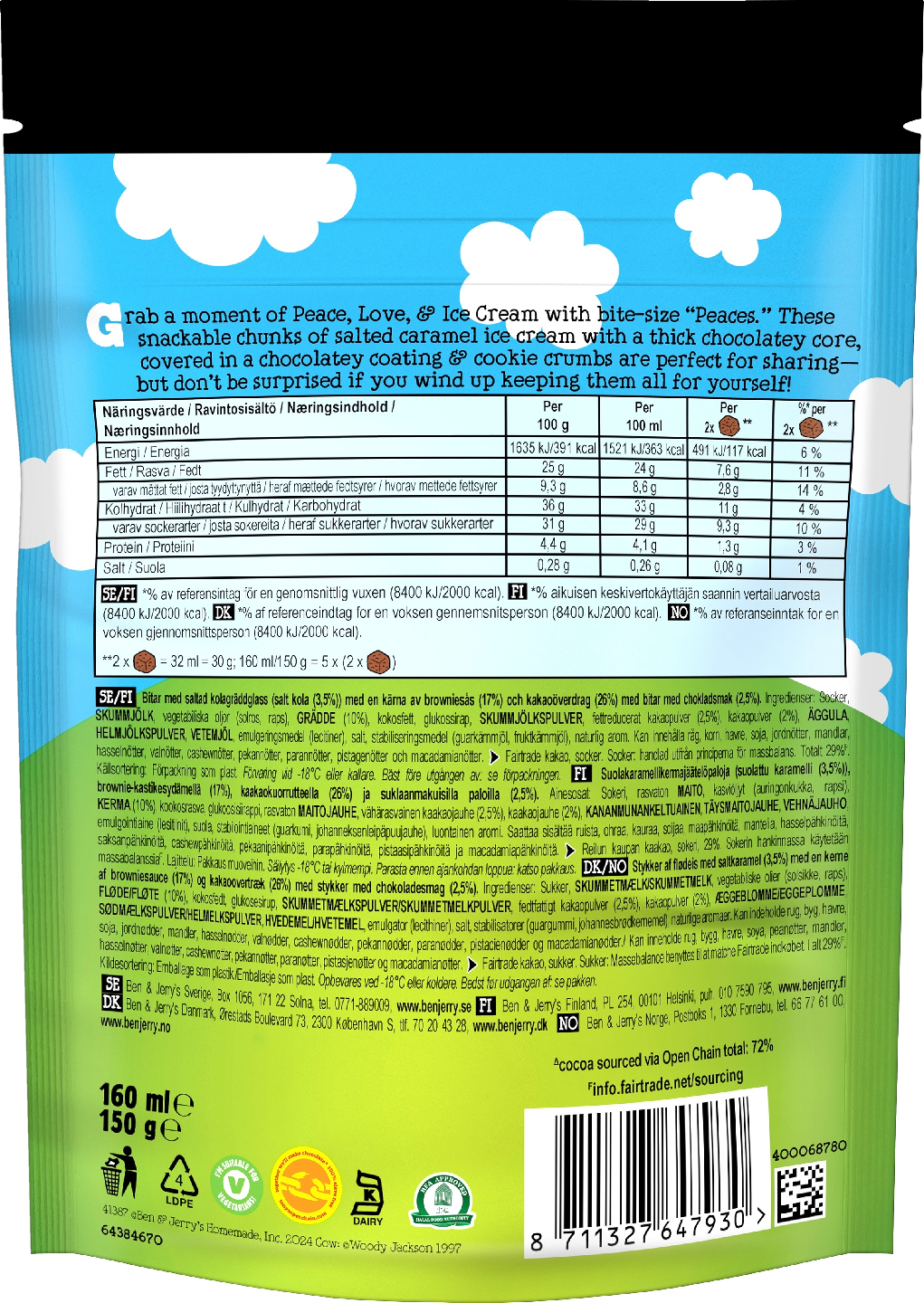 Ben & Jerry's Salted Caramel Brownie Peaces Jäätelö Monipakkaus 160ml/150g 10kpl