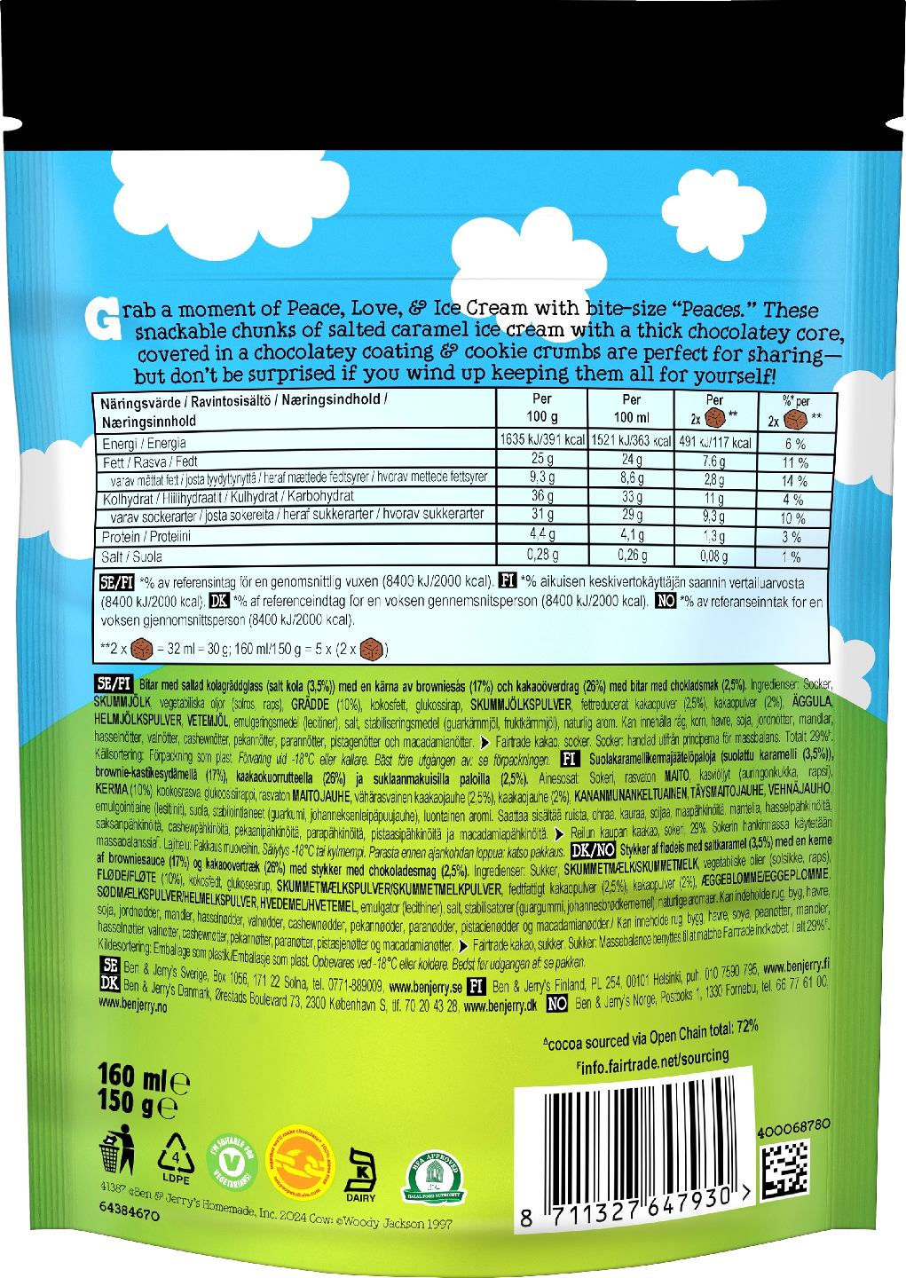 Ben & Jerry's Cookie Dough Peaces Jäätelö Monipakkaus 160ml/150g 10kpl