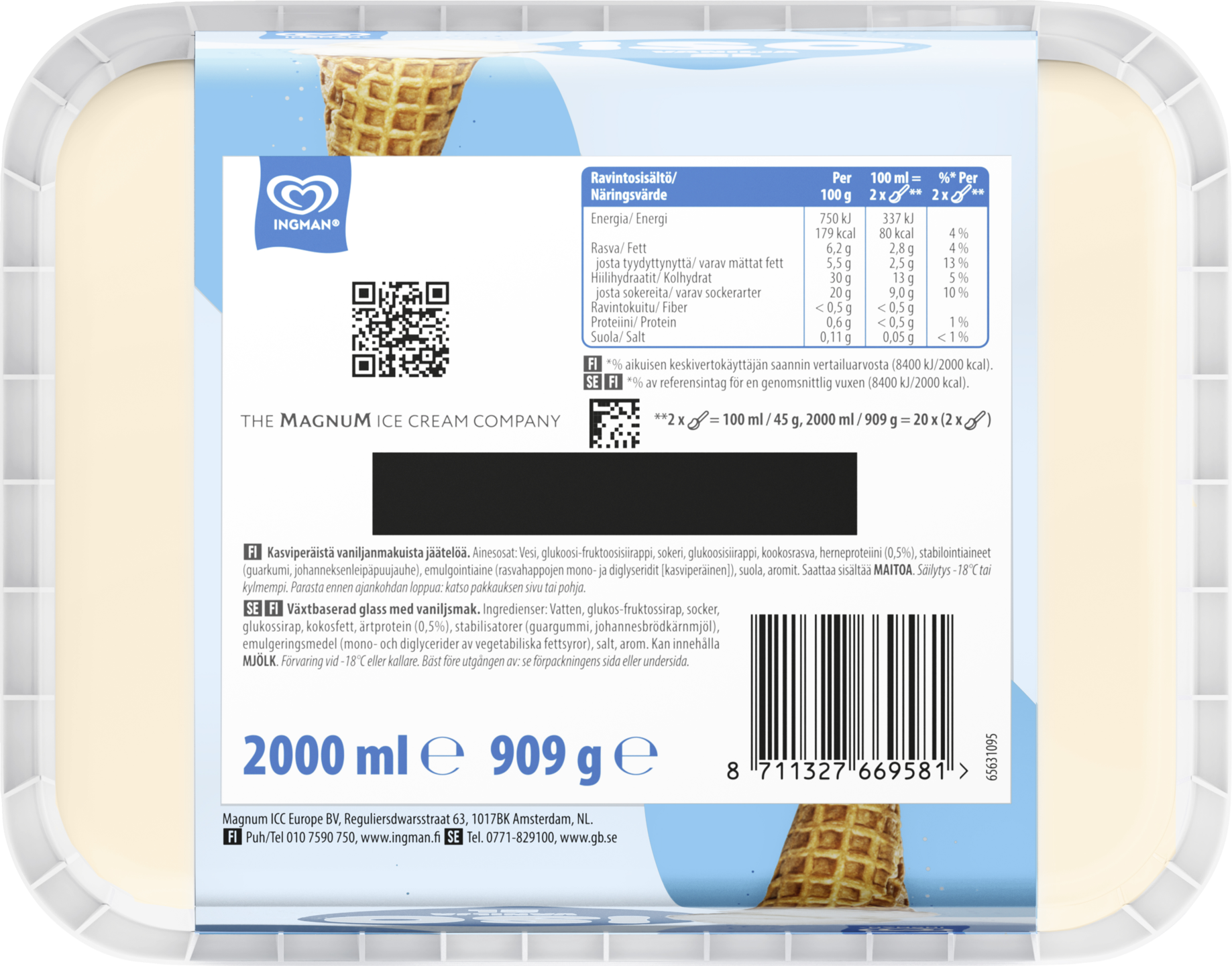 Ingman ISO Vanilja Jäätelö 2000ml/909g kasviperäinen