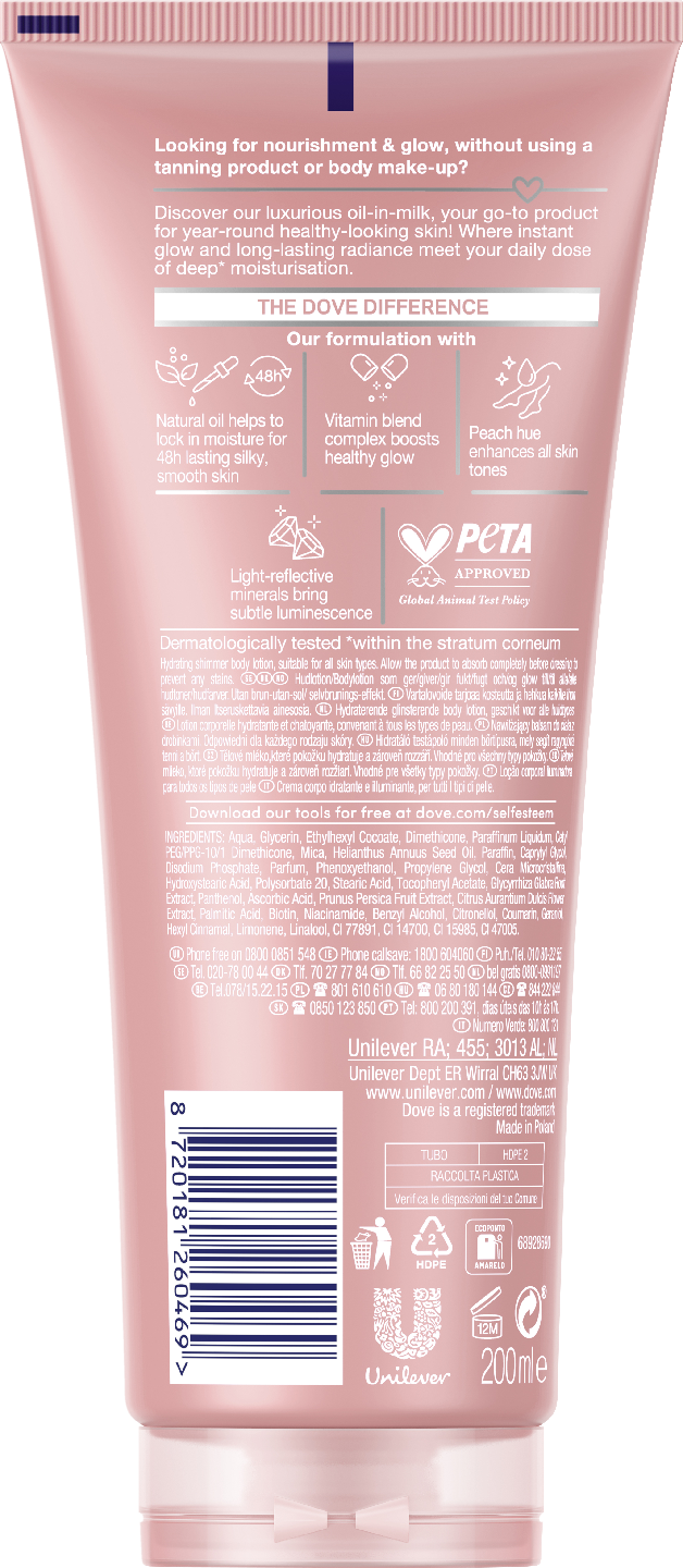 Dove vartalovoide Skin Glow Oil-in-Milk Body Lotion 200ml