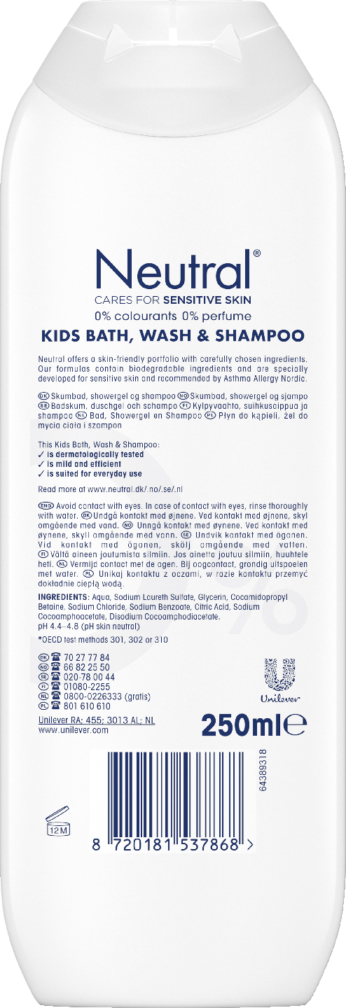 Neutral Kids Bath, Wash & Shampoo Hajusteeton Suihkusaippua 250 ML