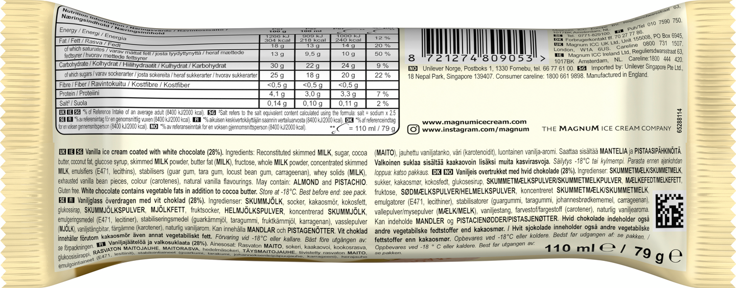 Magnum White Chocolate jäätelöpuikko 79g/110ml