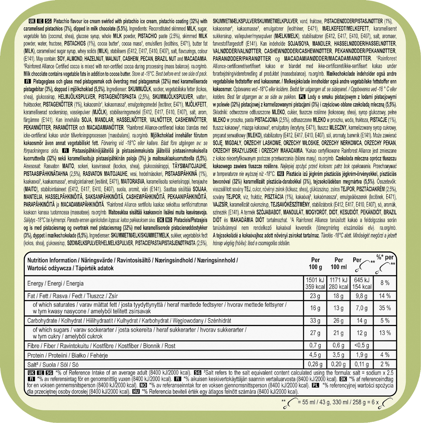 Magnum La Pistache Mini Jäätelö Monipakkaus 330ml/258g 6kpl
