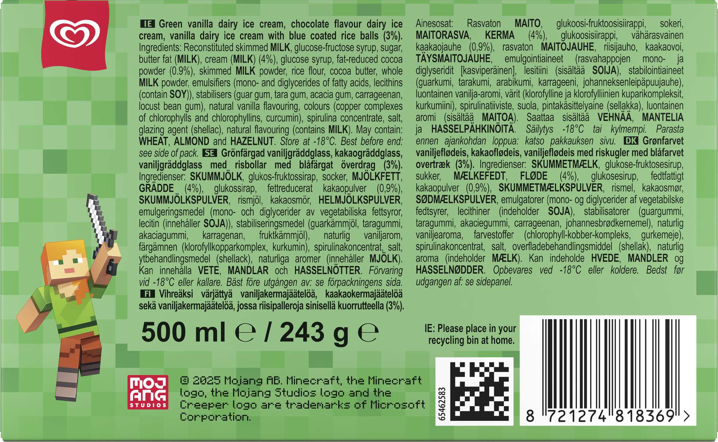 Ingman Minecraft vanilja-suklaa jäätelö 0,5ml