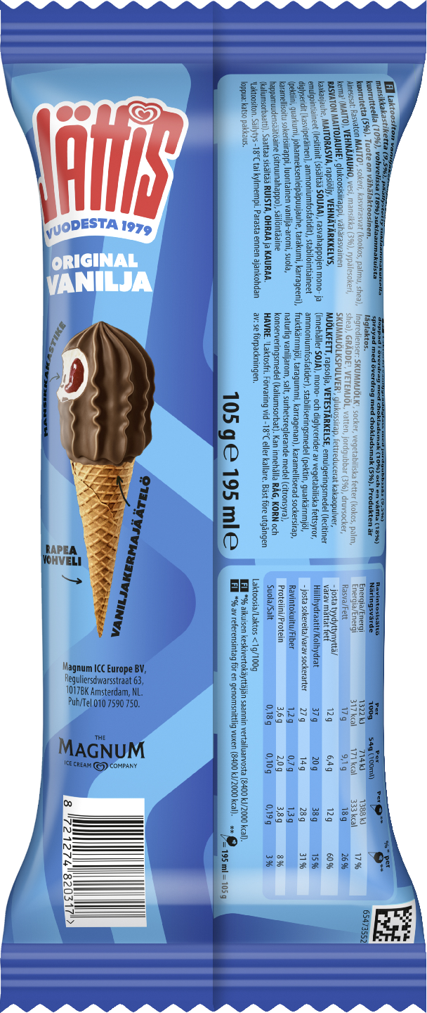 Jättis Original Vanilja Jäätelötuutti 195ml/105g