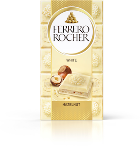 Ferrero Rocher Tablet White valkosuklaapatukka hasselpähkinöillä 90g