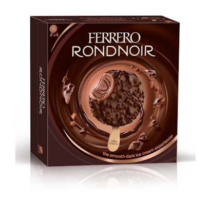 Rondnoir-jäätelö 4-pack 200g. Jäätelöä kaakaolla (58,3%) ja kaakaoraidalla (6,6%) - päällä tummaa su
