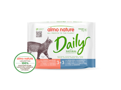 Almo Nature Daily monipakkaus tonnikala-lohi & turska-katkarapu 6 x 70 g