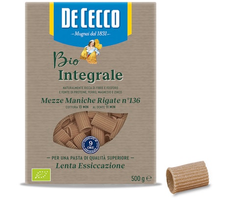 De Cecco Bio Integrale Mezze Maniche Rigate Luomu täysjyväpasta 500g