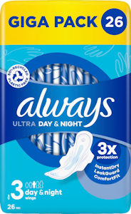 Always terveysside Ultra Day & Night 3 siivekkeillä 26kpl