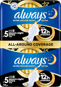 Always yöside 14kpl Ultra Secure Night Extra 5 wings