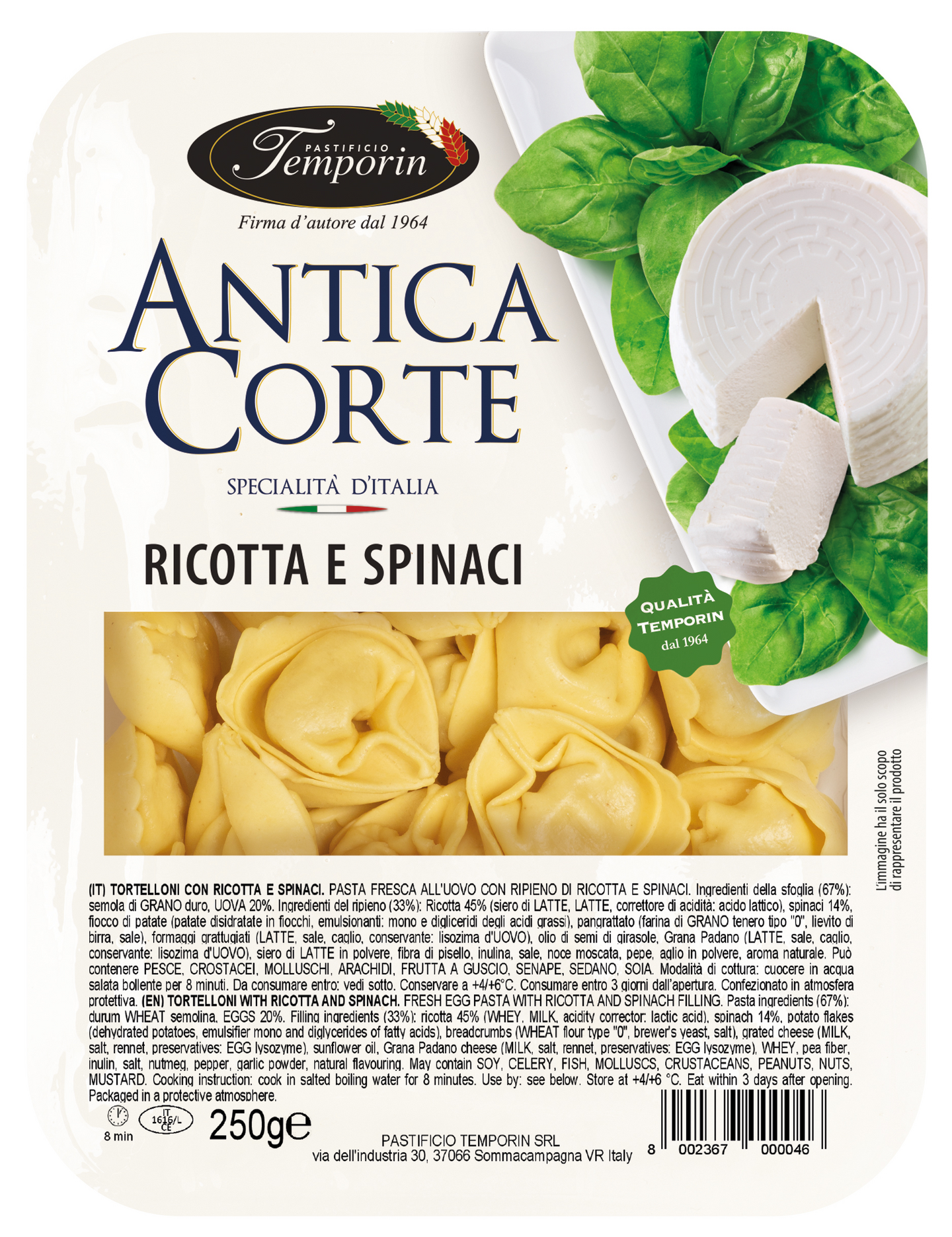 Temporin Antica Corte ricotta-pinaatti tortelloni 250g