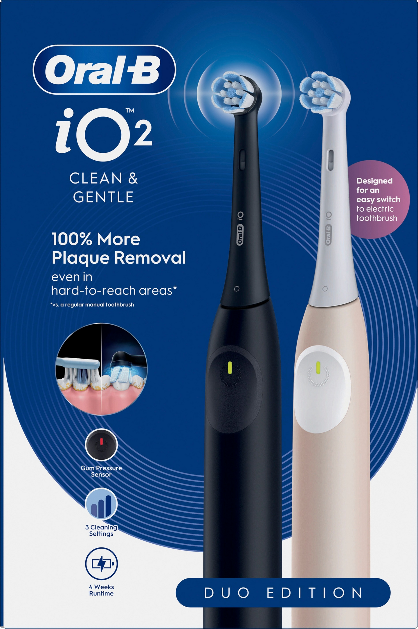 Oral-B iO2 Duo Night Black/Calm Pink -sähköhammasharja, 2 kpl